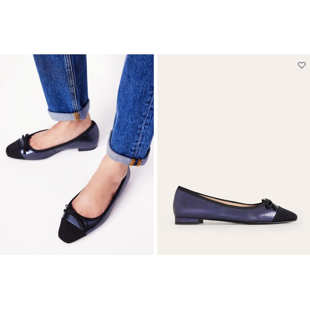 Boden Navy and Black Pointed-Toe Ballet Flats with Bow size 37